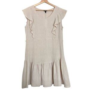 DREW April Cotton Gauze Ruffle Tiered Sleeveless Dress Oatmeal Beige